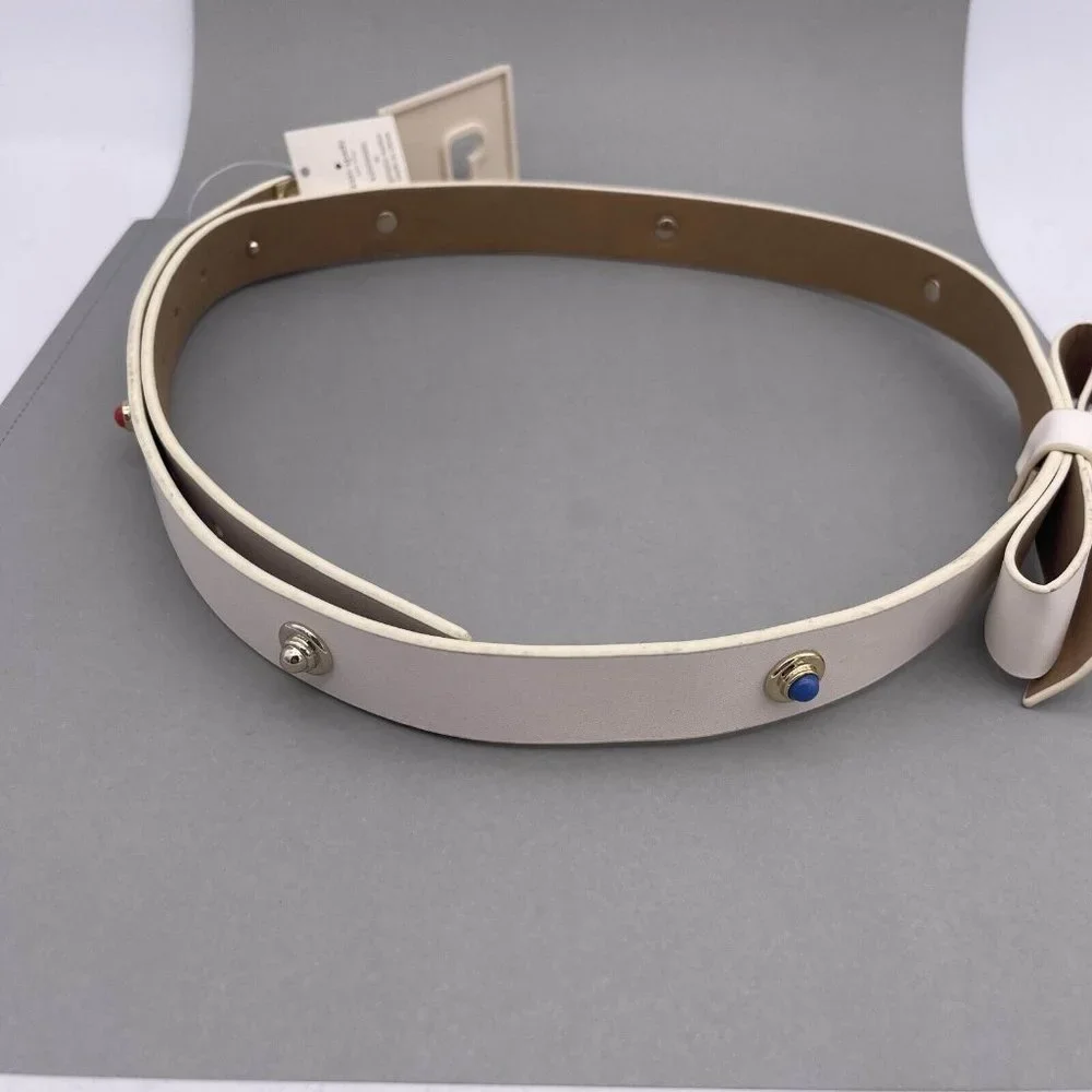Kate Spade New York Women's Genuine Leather Bow Belt Medium Off White - Picture 5 of 8